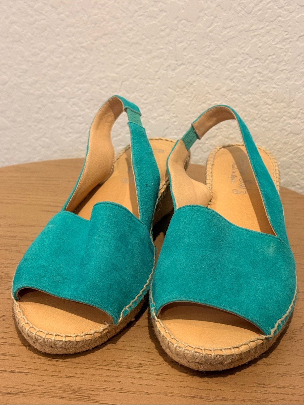 Turquoise Suede Slingback Espadrille Wedges - Picture 2 of 5